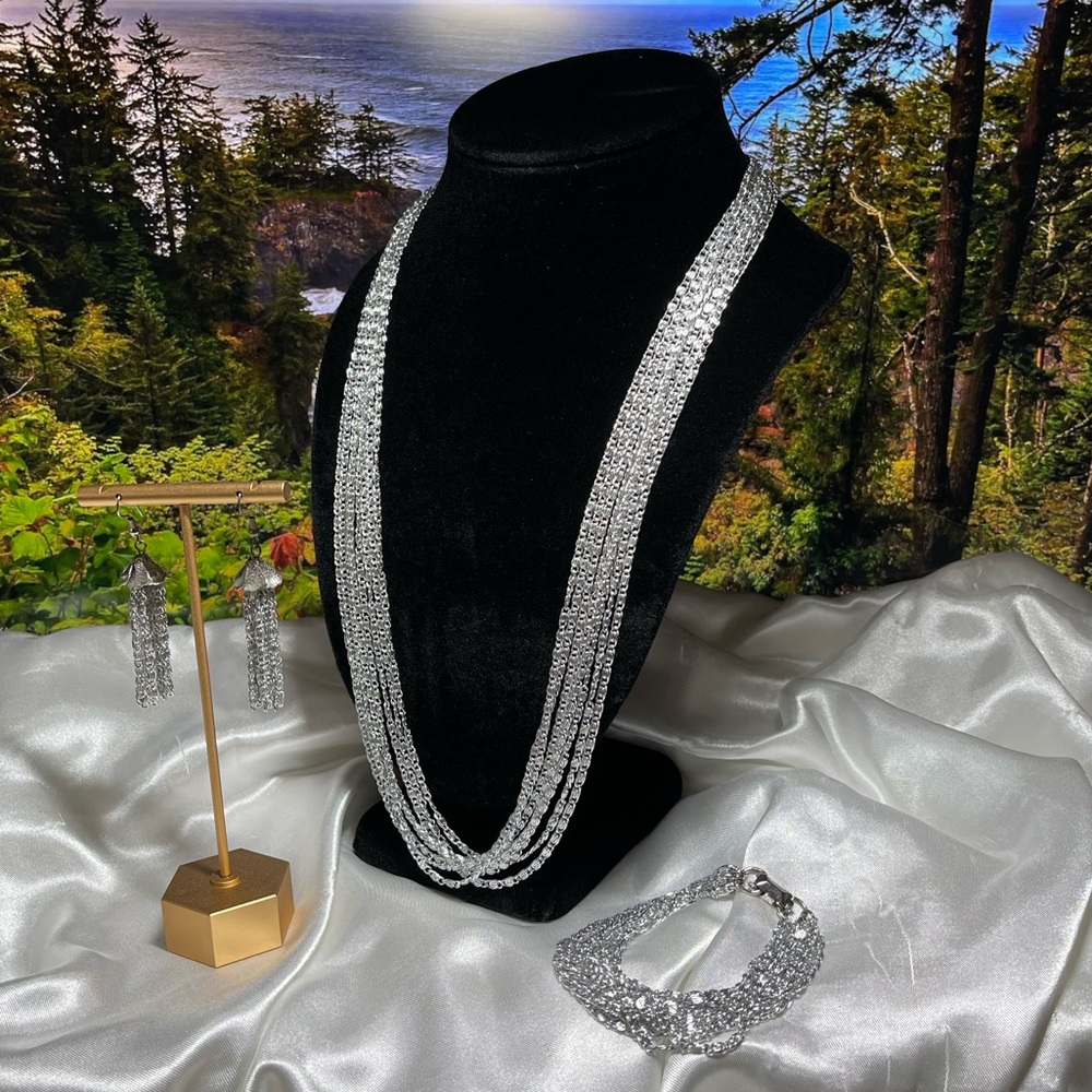 Multi strand necklace with matching earrings and bracelets!